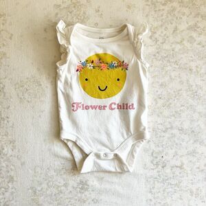 baby Gap Girls 0-3 Mos Flower Child Bodysuit Happy Face Ruffle Cap Sleeves